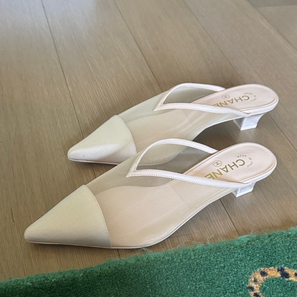 CHANEL Shoes - CHANEL Cream Mesh Mules
